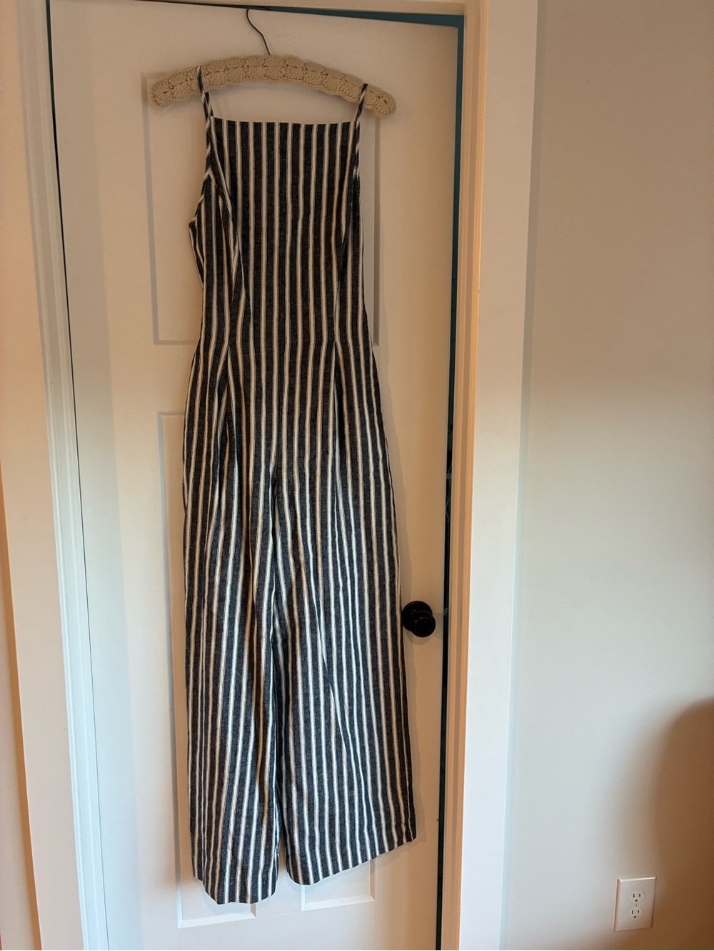 NWT Madewell Blue Striped Wide-Leg Jumpsuit apron front spaghetti straps 4